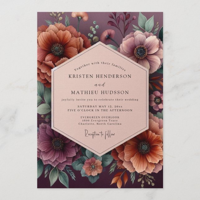Plum Heirloom Floral Wedding Invitation (Front)