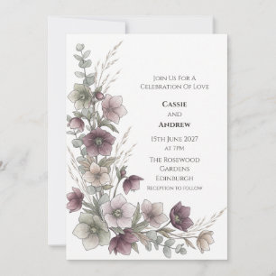 Plum Hellebore Eucalyptus Botanical Wedding Invita Invitation