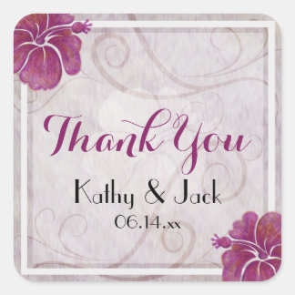Plum hibiscus wedding sticker