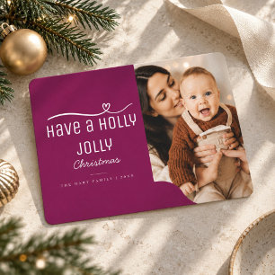 Plum Holly Jolly Baby Christmas Photo Holiday Card