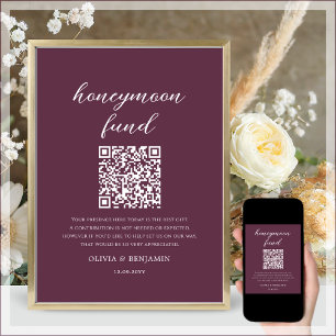 Plum Honeymoon Fund QR Code Wedding Sign