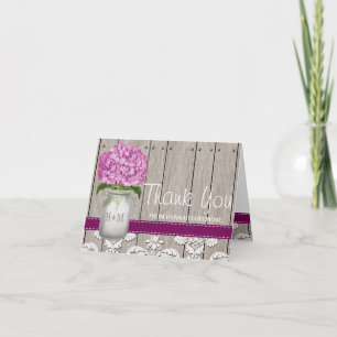 Plum Hydrangea Monogrammed Mason Jar THANK YOU Card