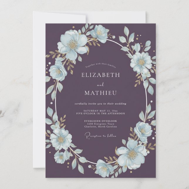 Plum Icy Azure Painted Wedding Invitation (Front)