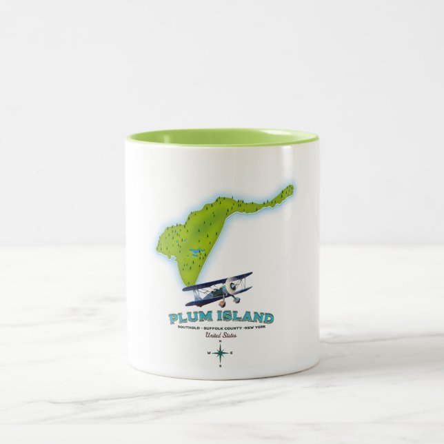 Plum Island, Southold Suffolk county, New york map Two-Tone Coffee Mug (Center)