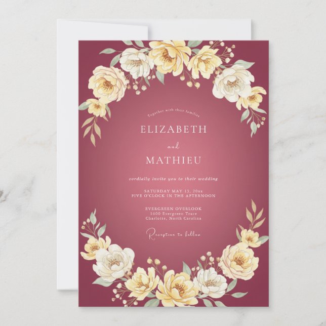 Plum Ivory Blossom Wedding Invitation (Front)