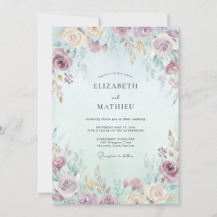 Plum Ivory Cream Blossom Wedding Invitation