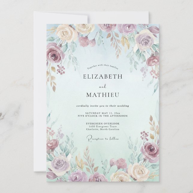 Plum Ivory Cream Blossom Wedding Invitation (Front)
