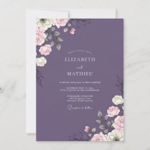 Plum Ivory Foliage Eucalyptus Wedding Invitation