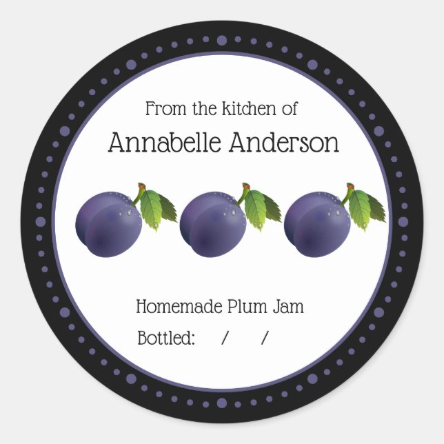 Plum Jam Modern Minimalist Personalise Classic Round Sticker (Front)