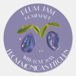 Plum Jam Watercolor Fruit Kitchen Preserves Classi Classic Round Sticker