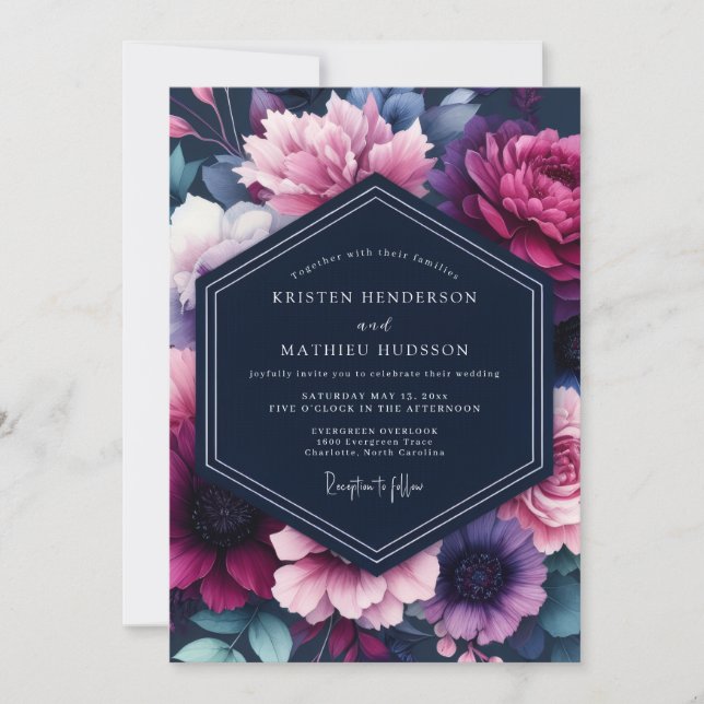 Plum Jewel-Tone Flora Wedding Invitation (Front)