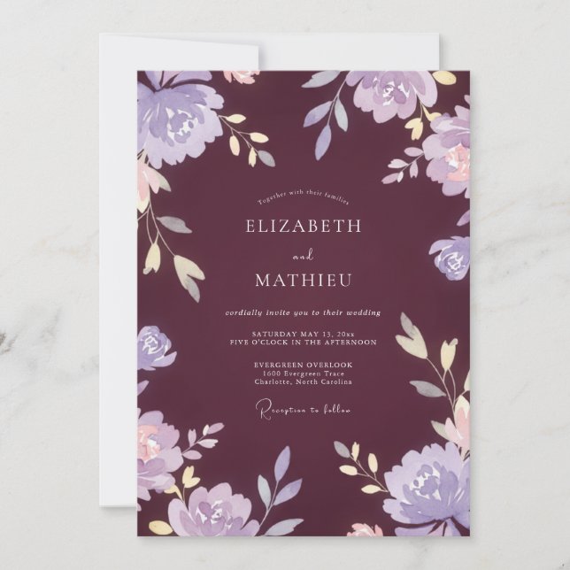 Plum Lavender Blossom Wedding Invitation (Front)