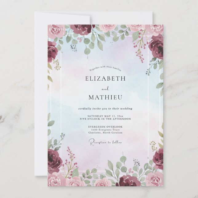 Plum Lavender Painted Wedding Invitation (Front)