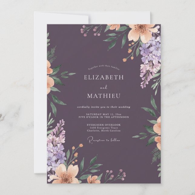 Plum Lavender Wisteria Wedding Invitation (Front)