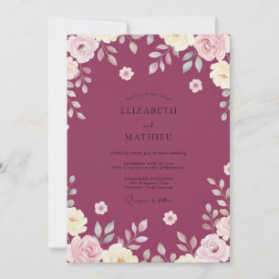 Plum Leafy Petal Wedding Invitation