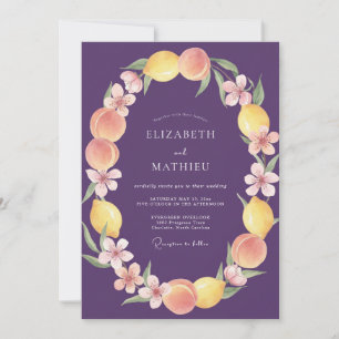 Plum Lemon Peach Eucalyptus Wedding Invitation