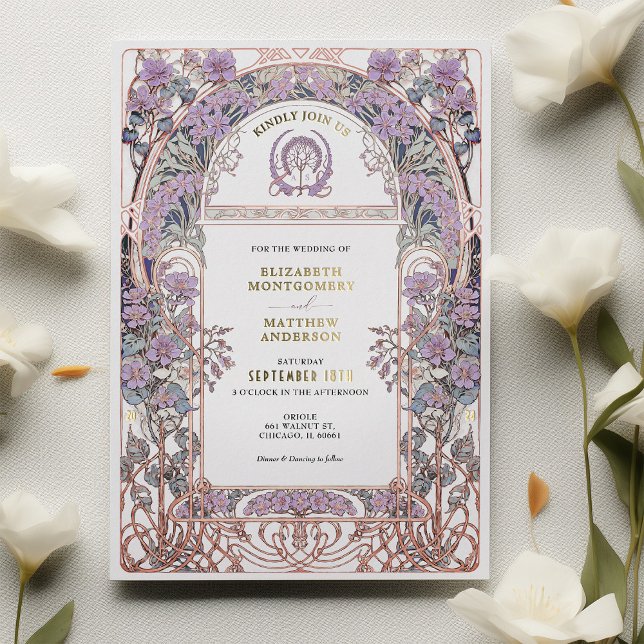 Plum & Lilac Art Nouveau Love Union Invitation (Creator Uploaded)
