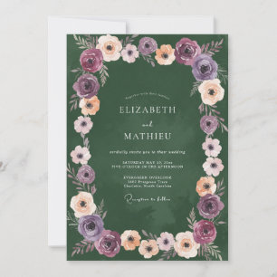 Plum Lilac Mauve Ranunculus Eucalyptus Wedding Invitation