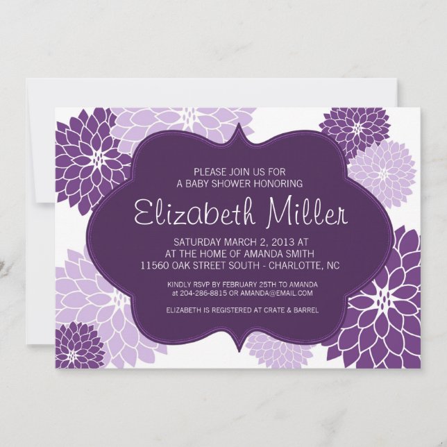 Plum & Lilac Purple Bridal or Baby Shower Invite (Front)