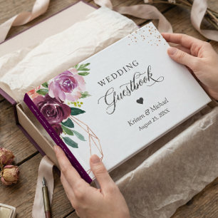 Plum Lilac Purple Floral Rose Gold Wedding Guest Book