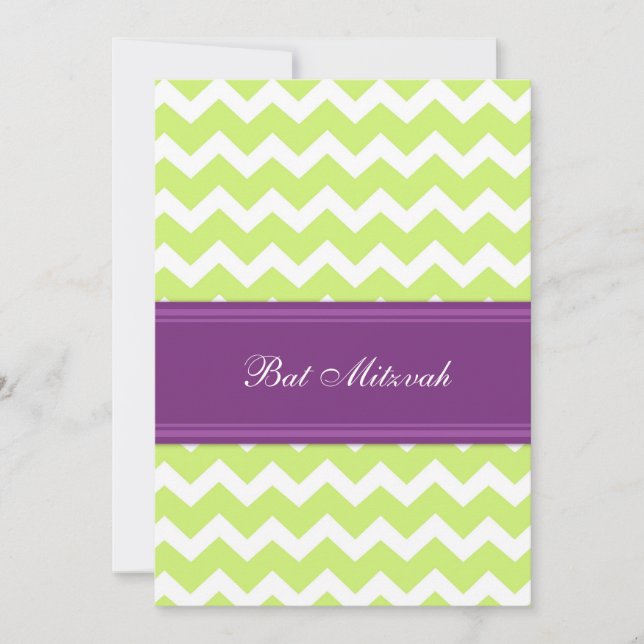 Plum Lime Chevron Bat Mitzvah Invitations (Front)