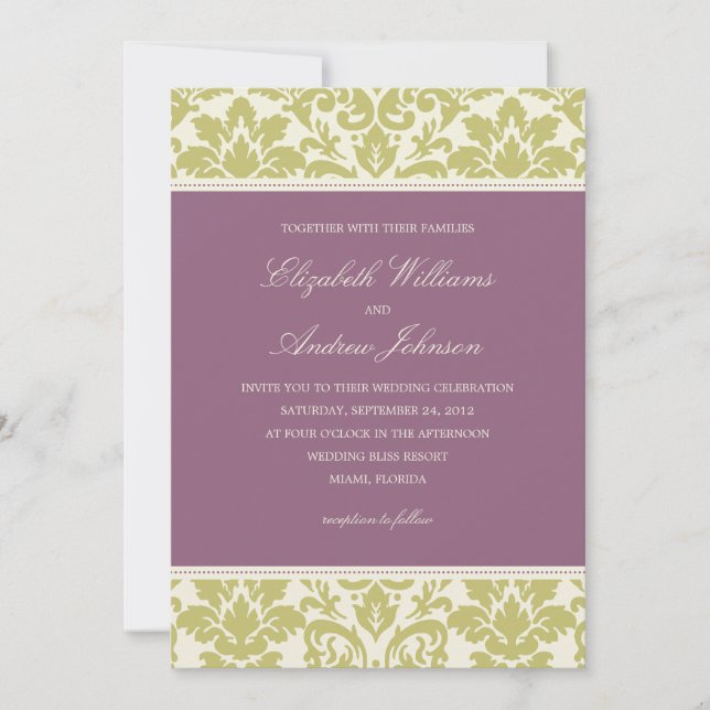 PLUM & LIME DAMASK | WEDDING INVITATION (Front)