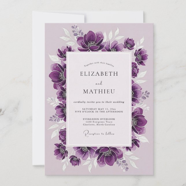 Plum Lush Anemone Winter Wedding Invitation (Front)