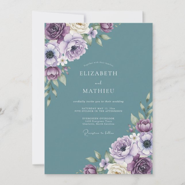 Plum Lush Botanical Wedding Invitation (Front)