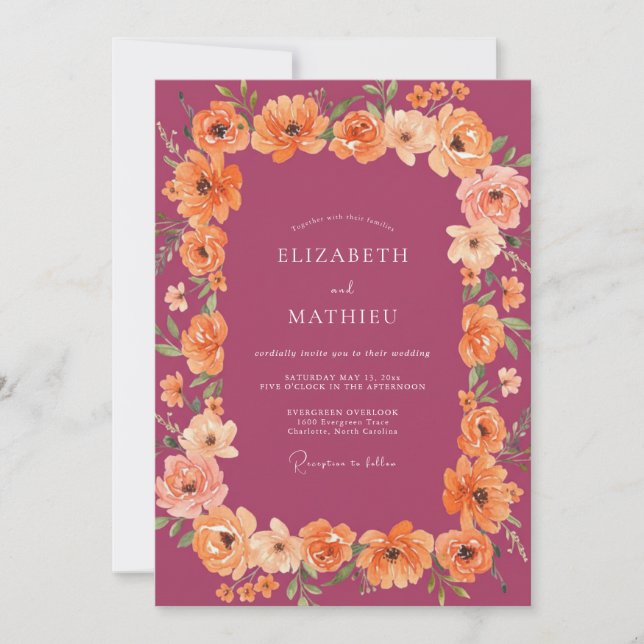 Plum Lush Floral Romance Wedding Invitation (Front)