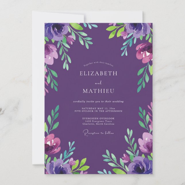 Plum Magenta Foliage Eucalyptus Wedding Invitation (Front)