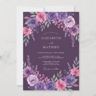 Plum Magenta Leafy Wedding Invitation