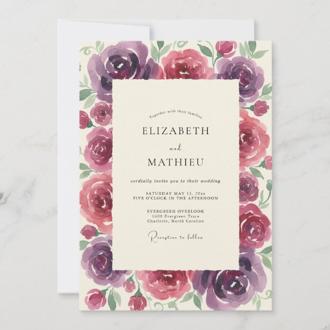 Plum Magenta Painted Wedding Invitation (Front)
