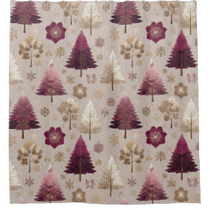 Plum Magenta Pines Romantic Winter Woodland Shower Curtain