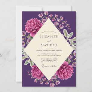 Plum Magenta Rose Wedding Invitation