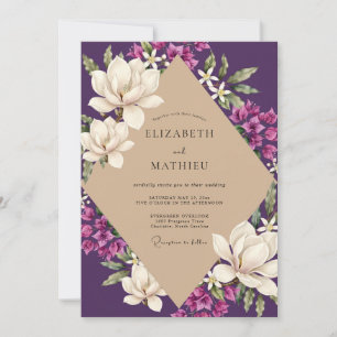 Plum Magnolia Cream Wedding Invitation