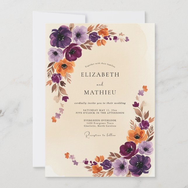 Plum Majestic Autumnal Wedding Invitation (Front)