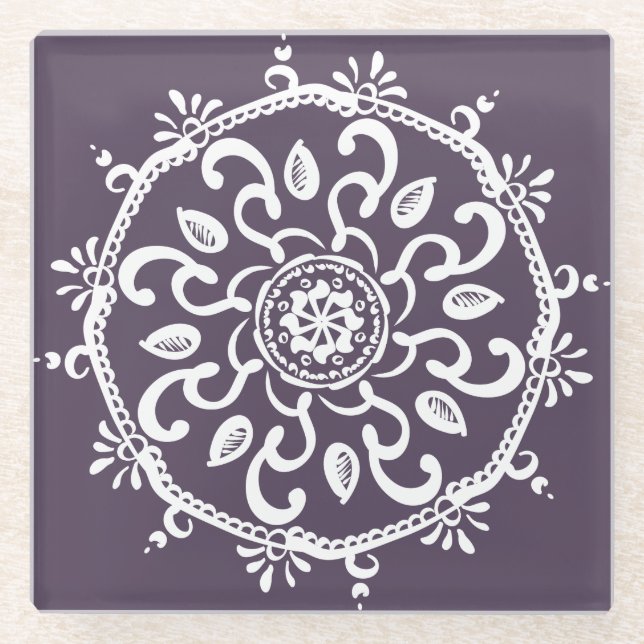 Plum Mandala Glass Coaster (Front)