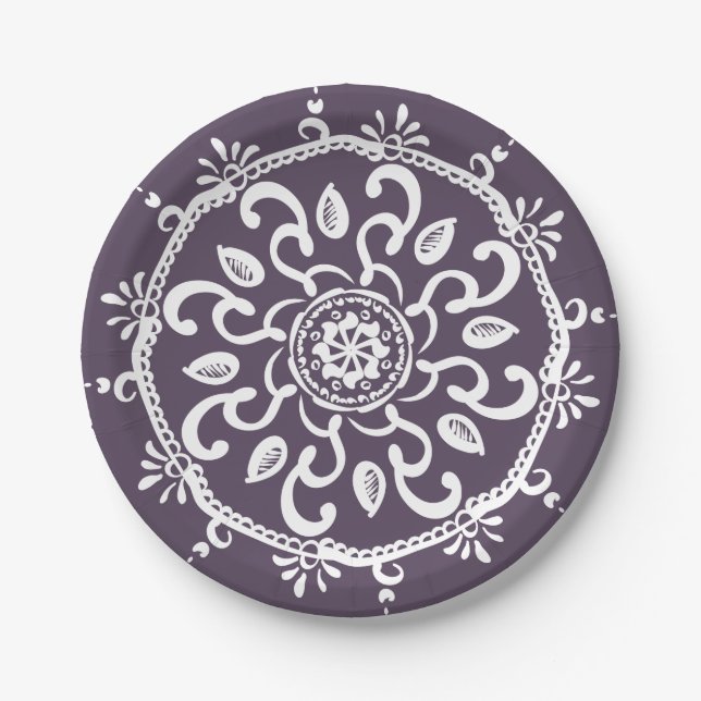 Plum Mandala Paper Plate (Front)