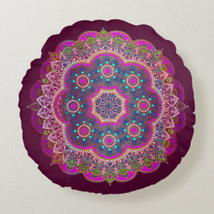 Plum Mandala Round Pillow