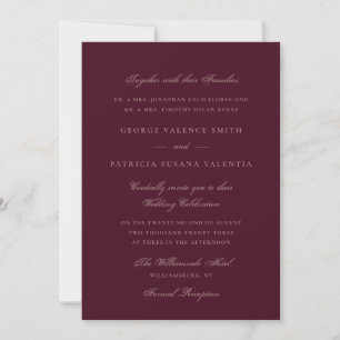 Plum Maroon Formal Calligraphy Elegant Wedding Invitation