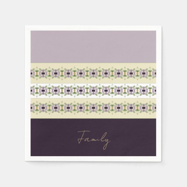 Plum Mauve and Beige Napkin (Front)