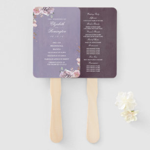Plum Mauve and Lilac Vintage Flora Wedding Program Hand Fan