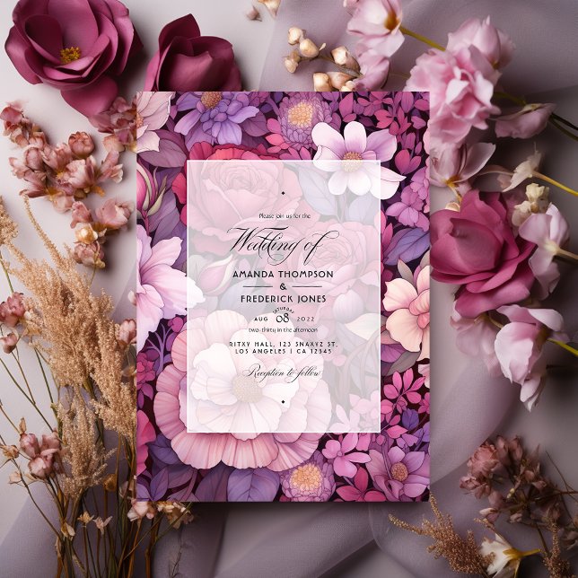 Plum, Mauve, and Rose Gold Floral Wedding Invitation (Creator Uploaded)
