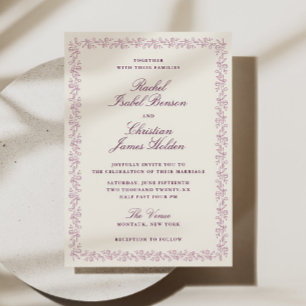 Plum Mauve Botanical Frame Wedding Invitation