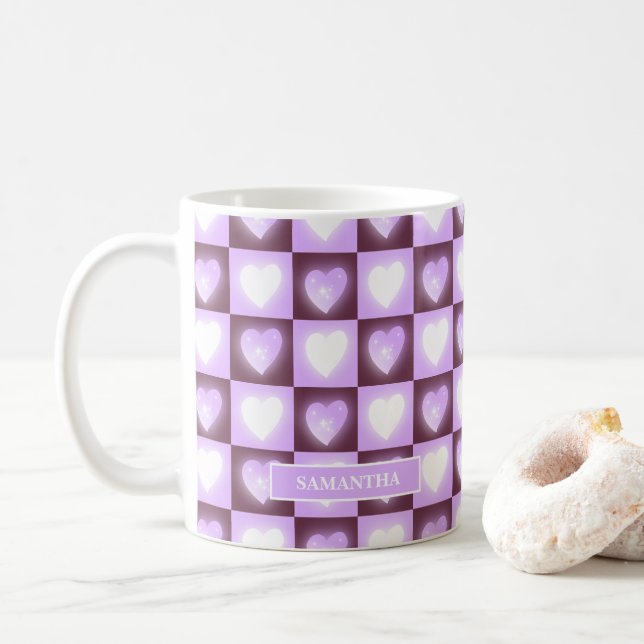 Plum Mauve Celestial Hearts Valentine’s Gift Coffee Mug (With Donut)