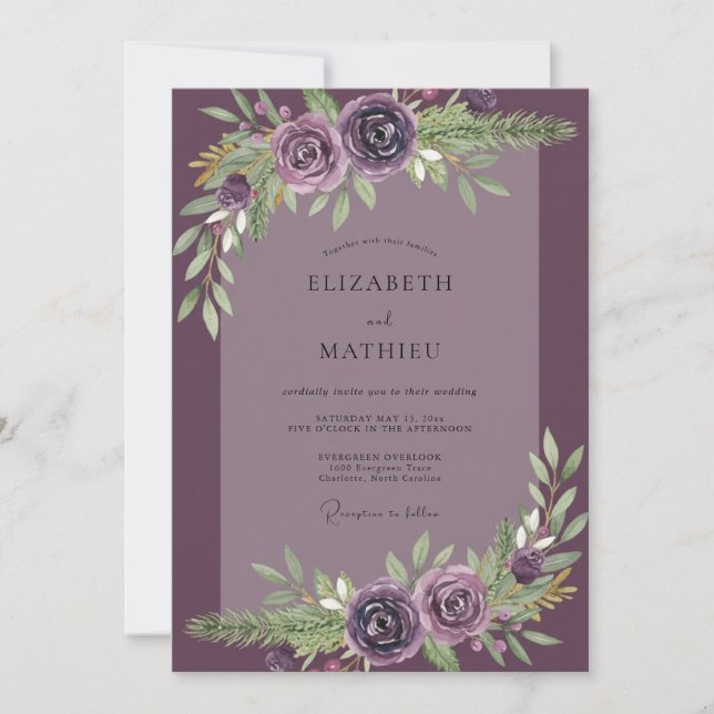 Plum Mauve Foliage Eucalyptus Wedding Invitation (Front)