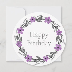 Plum Mauve Grey Black Watercolor Floral Wreath  Card
