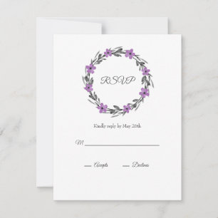 Plum Mauve Grey Black Watercolor Floral Wreath RSVP Card