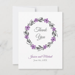 Plum Mauve Grey Black Watercolor Floral Wreath Thank You Card