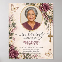 Plum Mauve Ivory Floral Photo Catholic Memorial